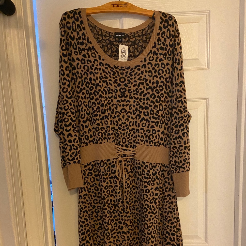 NWT Leopard Print Sweater Skater Dress
